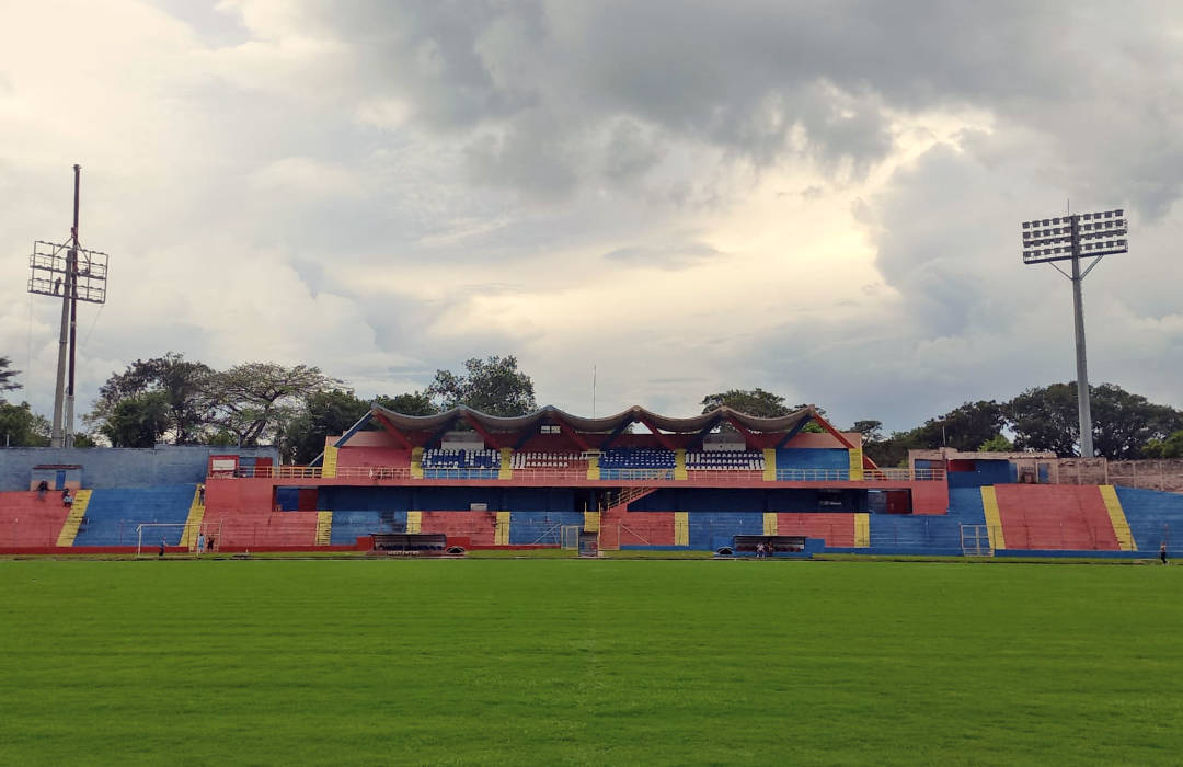 Concrete lighting poles serving a sports venue